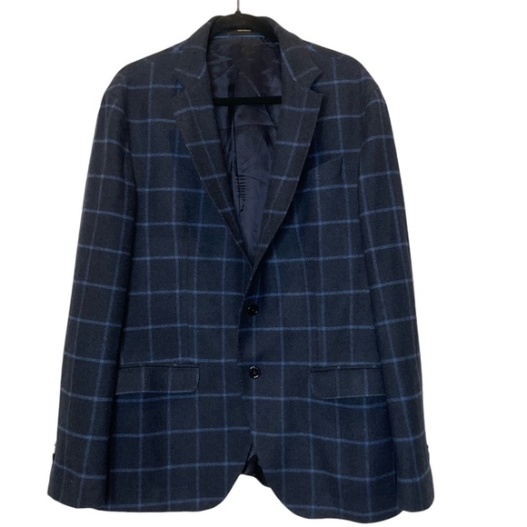 Massimo Dutti Mens Wool Blend Plaid Blazer Two Button Size 46 - Picture 1 of 16